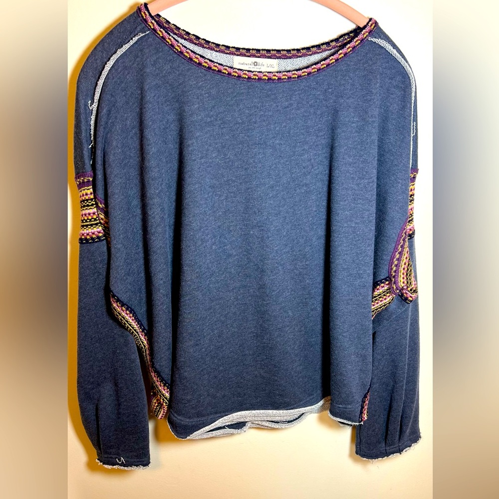 Natural Life Boxy Cut Raw Hem Long Sleeve Hippie Vibes Sweatshirt  Size Large/XL